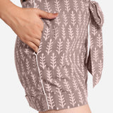 Right Detail of a Model wearing Kashish Dabu Print High-Rise Comfort Fit Shorts