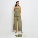 Front View of a Model wearing Green Cami Top and Khaki Green Pant Set