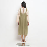 Back View of a Model wearing Khadi Green Handspun Cotton Deep Neck Shift Dress