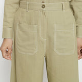 Front Detail of a Model wearing Khaki Green Patch Pocket Straight Fit Pant