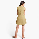 Back View of a Model wearing Khaki Patch Pocket Round Neck Dress