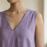 Lavender Cotton-Linen A-Line Deep Neck Sleeveless Maxi Tier Dress