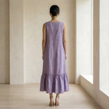 Lavender Cotton-Linen A-Line Deep Neck Sleeveless Maxi Tier Dress