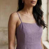 Lavender Cotton Linen Ankle Length Flared Sundress