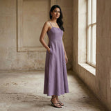 Lavender Cotton Linen Ankle Length Flared Sundress