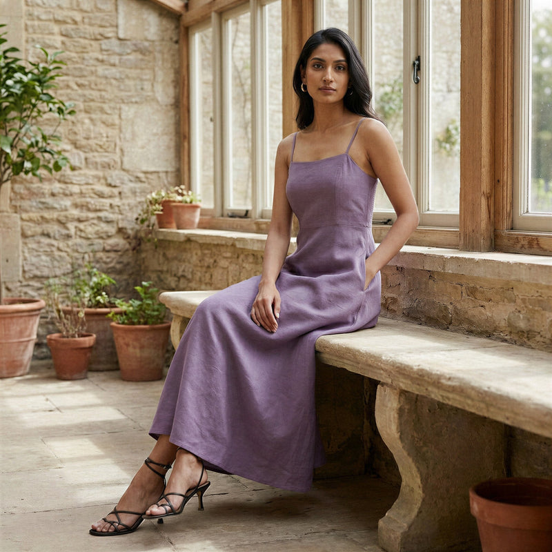 Buy Lavender Cotton Linen Ankle Length Flared Sundress Online at  SeamsFriendly
