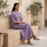 Lavender Cotton-Linen Cinched Waist Flared Maxi Dress