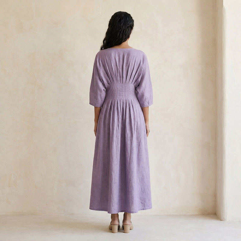 Lavender Cotton-Linen Cinched Waist Flared Maxi Dress 28