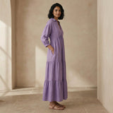 Lavender Cotton Linen Deep-V Maxi Tier Dress