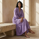 Lavender Cotton Linen Deep-V Maxi Tier Dress