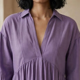 Lavender Cotton Linen Deep-V Maxi Tier Dress