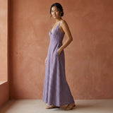 Lavender Cotton Linen Deep V-Neck Cami Maxi Dress