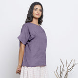 Lavender Cotton Linen Drop Shoulder Sleeves Yoked Top