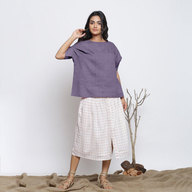 Lavender Cotton Linen Drop Shoulder Sleeves Yoked Top