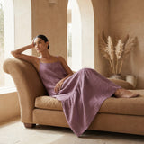 Lavender Cotton Linen Drop-Waist Camisole Maxi Tier Dress
