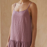Lavender Cotton Linen Drop-Waist Camisole Maxi Tier Dress