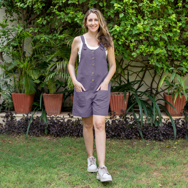 Lavender Cotton Linen Dungaree Playsuit