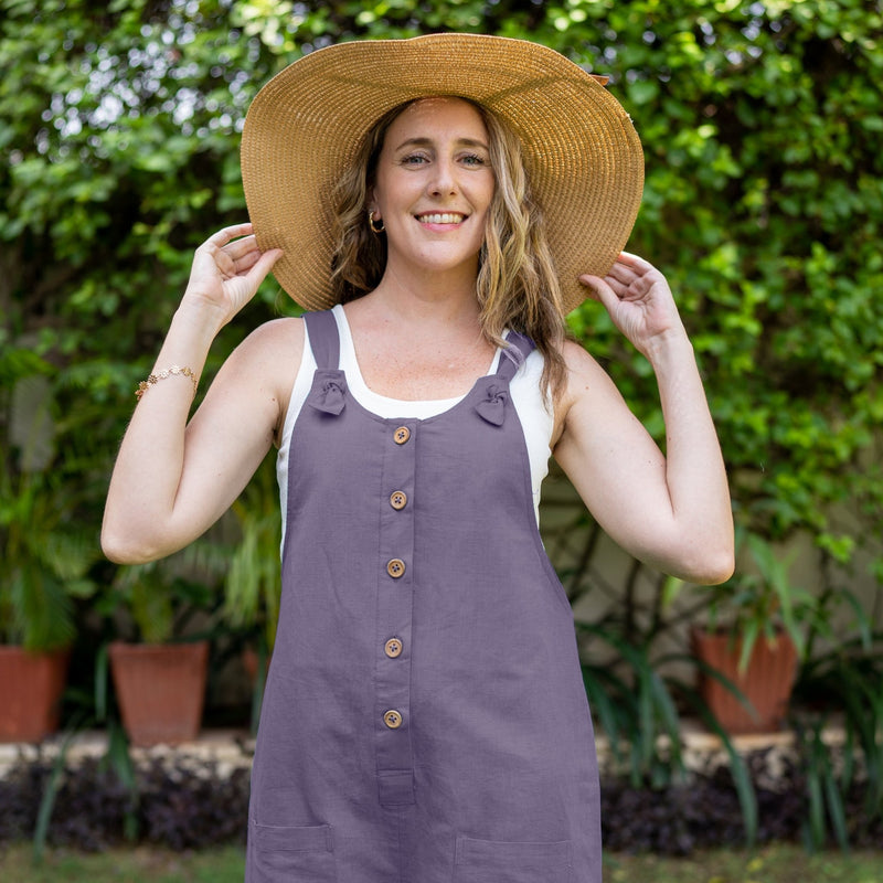 Lavender Cotton Linen Dungaree Playsuit