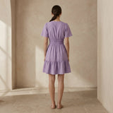 Lavender Cotton Linen Elasticated Short Tier Dress