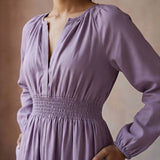 Lavender Cotton Linen Fit and Flare Maxi Tier Dress