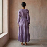 Lavender Cotton Linen Fit and Flare Maxi Tier Dress