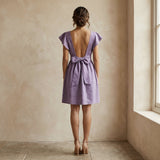 Lavender Cotton Linen Open-Back Fit and Flare Knee Length Dress
