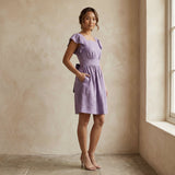 Lavender Cotton Linen Open-Back Fit and Flare Knee Length Dress