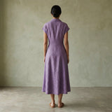 Lavender Cotton Linen Paneled A-Line Midi Dress