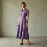 Lavender Cotton Linen Paneled A-Line Midi Dress