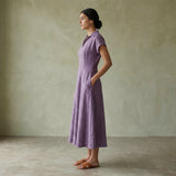 Lavender Cotton Linen Paneled A-Line Midi Dress