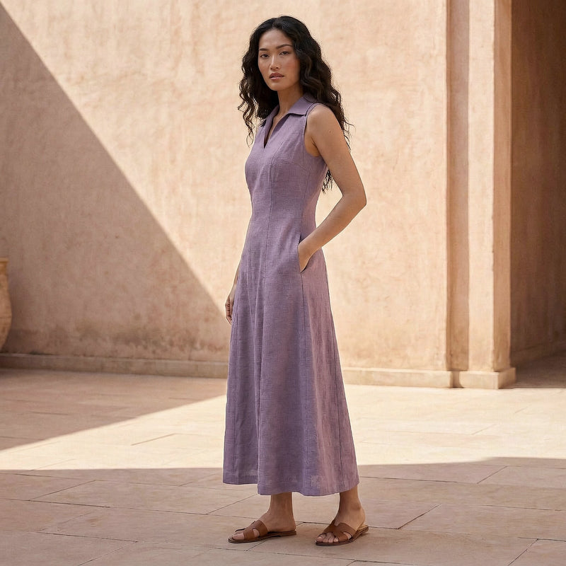 Buy Lavender Cotton Linen Paneled Sleeveless Maxi Dress Online at  SeamsFriendly