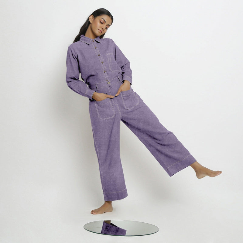 Lavender Cotton Linen Patch Pocket Wide Legged Pant