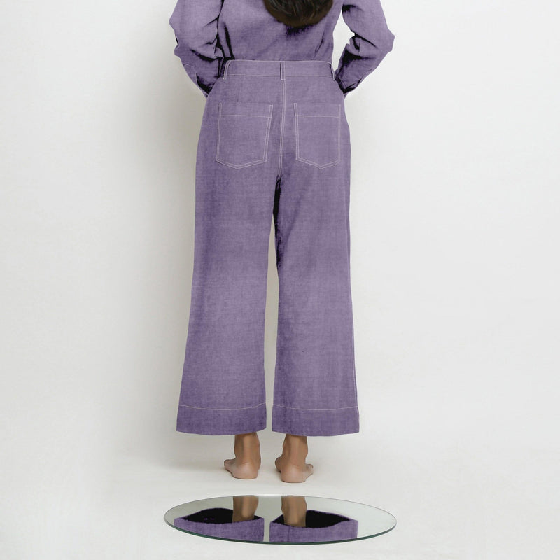 Lavender Cotton Linen Patch Pocket Wide Legged Pant