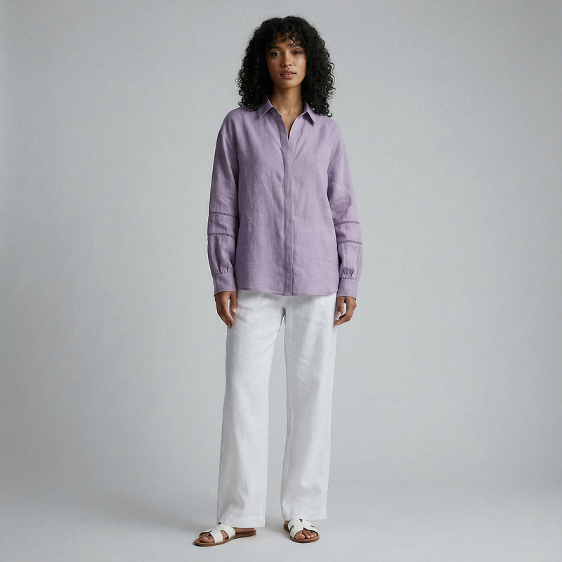 Lavender Cotton Linen Relaxed Button-Down Shirt 70