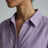 Lavender Cotton Linen Relaxed Button-Down Shirt
