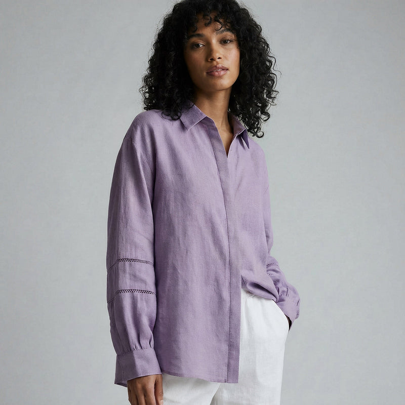 Buy Lavender Cotton Linen Relaxed Button-Down Shirt Online at SeamsFriendly