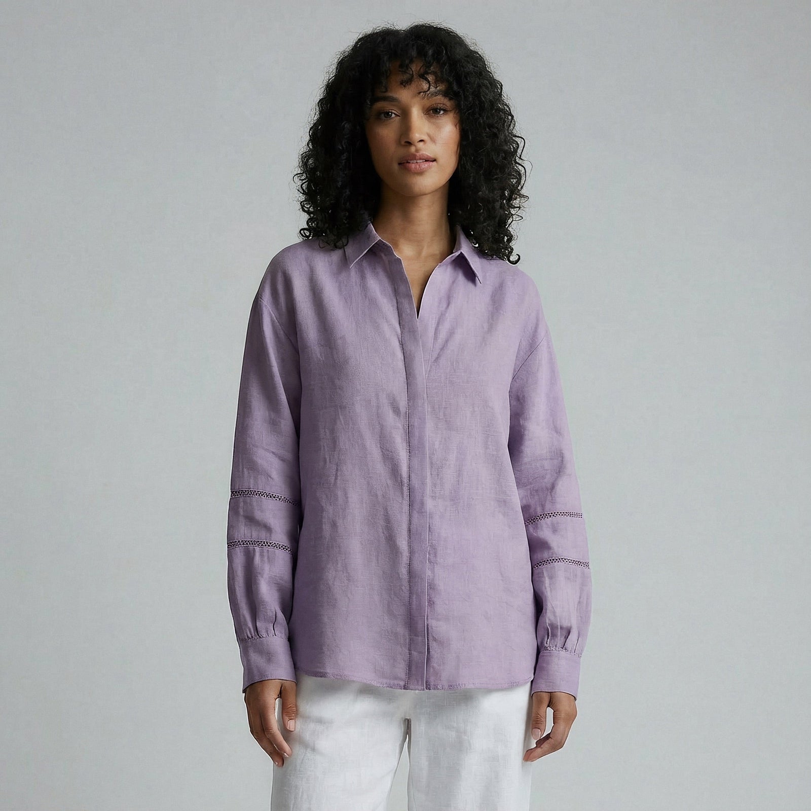 Lavender Cotton Linen Relaxed Button-Down Shirt 70