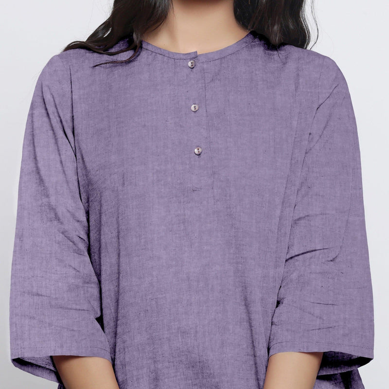 Lavender Cotton Linen Round Neck A-Line Top