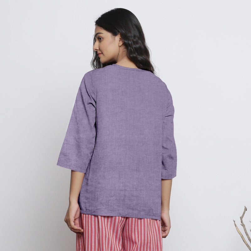 Lavender Cotton Linen Round Neck A-Line Top