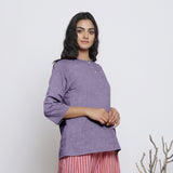 Lavender Cotton Linen Round Neck A-Line Top