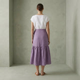 Lavender Cotton Linen Ruffle Midi Wrap Skirt