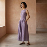 Lavender Cotton Linen Sleeveless Paneled Maxi Dress
