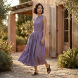 Lavender Cotton Linen Sleeveless Paneled Maxi Dress