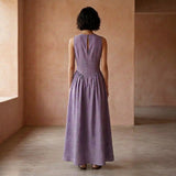 Lavender Cotton Linen Sleeveless Paneled Maxi Dress