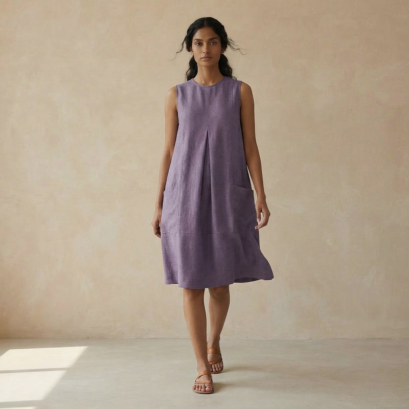 Lavender Cotton Linen Sleeveless Paneled Swing Dress 26