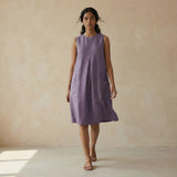Lavender Cotton Linen Sleeveless Paneled Swing Dress