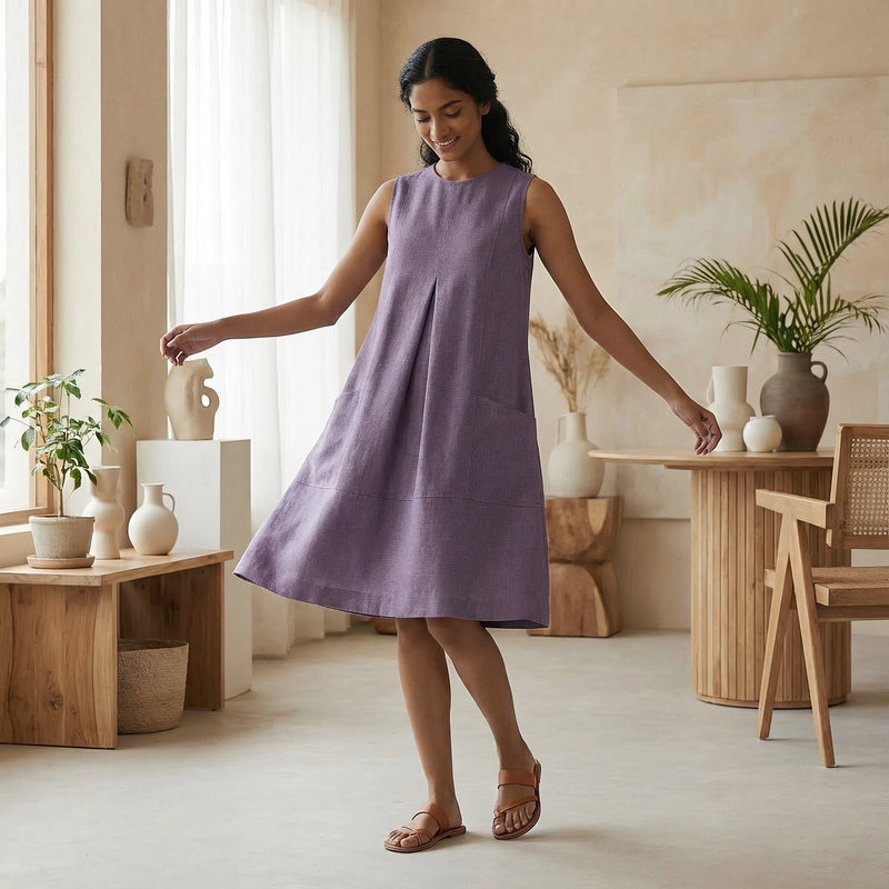 Buy Lavender Cotton Linen Sleeveless Paneled Swing Dress Online at SeamsFriendly Buy Lavender Cotton Linen Sleeveless Paneled Swing Dress Online at SeamsFriendly