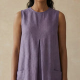 Lavender Cotton Linen Sleeveless Paneled Swing Dress