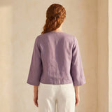 Lavender Cotton Linen Tie-Front Blouse