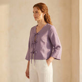 Lavender Cotton Linen Tie-Front Blouse